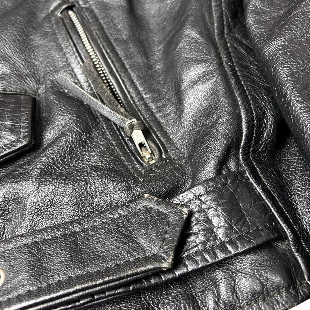 Diamond Leather Black Moto Jacket Motorcycle Biker Style size 48 Vintage Zip Up - Picture 10 of 12